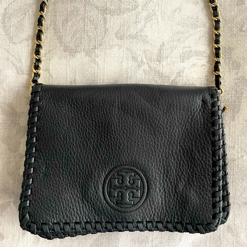 Tory Burch Pebbled Leather Woven Crossbody Bag